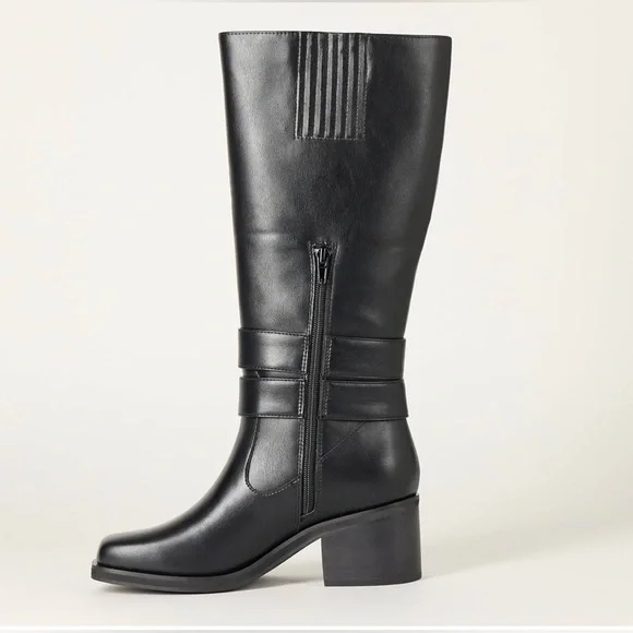 The Drop Women's Sage Tall Biker Boot with Buckles, Black, NWT - Picture 2 of 10